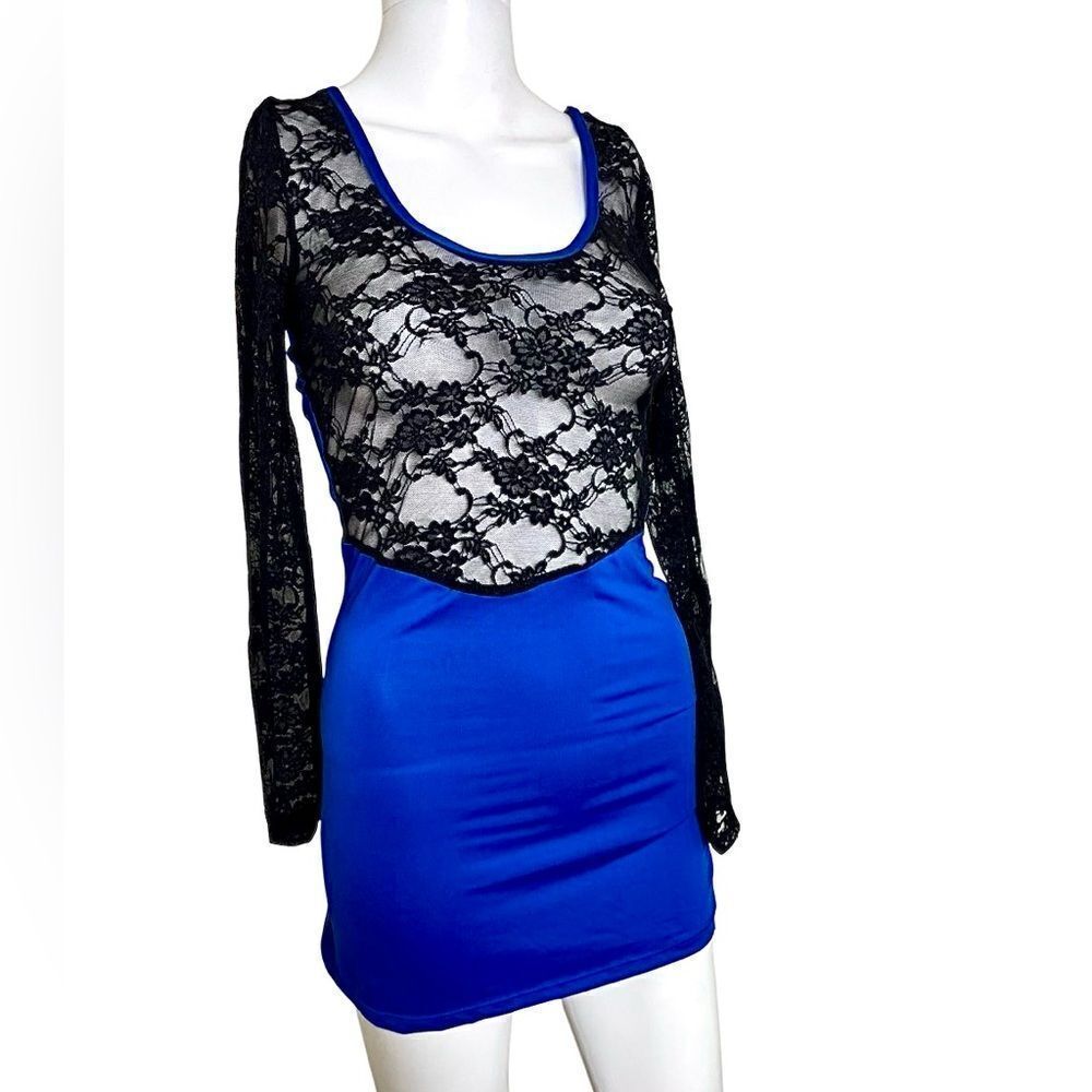 Lace Long Sleeve Mini Dress Black and Blue Size Small